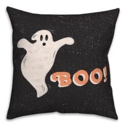 Retro Ghost Boo Spun Poly Throw Pillow -Halloween Decor Shop D442960S 1 1