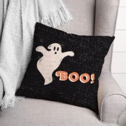 Retro Ghost Boo Spun Poly Throw Pillow -Halloween Decor Shop D442960S 2