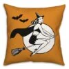 Retro Witch On Orange Spun Poly Throw Pillow 8 Retro Witch On Orange Spun Poly Throw Pillow -Halloween Decor Shop D442961S 1