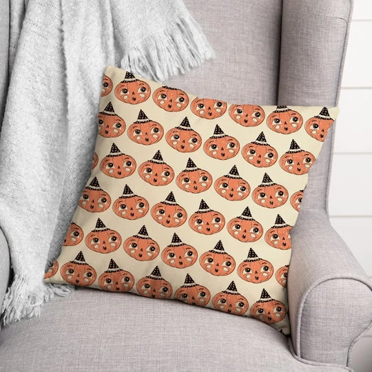 Retro Pumpkin Pattern Spun Poly Throw Pillow 3 Retro Pumpkin Pattern Spun Poly Throw Pillow - Image 3