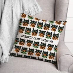 Scaredy Cats Pattern Spun Poly Throw Pillow -Halloween Decor Shop D442963S 2