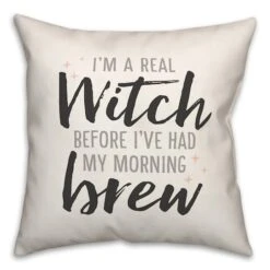 Real Witch Morning Brew Light Throw Pillow -Halloween Decor Shop D442979S 1 1