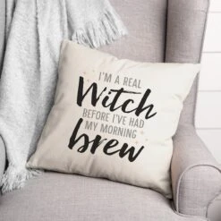 Real Witch Morning Brew Light Throw Pillow -Halloween Decor Shop D442979S 2