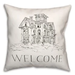 Haunted House Welcome Throw Pillow