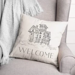 Haunted House Welcome Throw Pillow 5 Haunted House Welcome Throw Pillow -Halloween Decor Shop D442983S 2