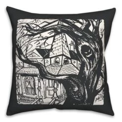 Haunted House Sketch Throw Pillow