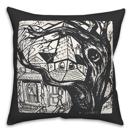 Haunted House Sketch Throw Pillow 1 Haunted House Sketch Throw Pillow