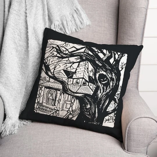 Haunted House Sketch Throw Pillow 3 Haunted House Sketch Throw Pillow - Image 3