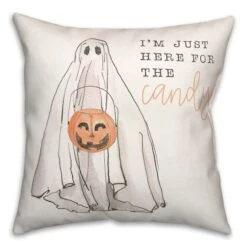 Just Here For Candy Ghost Throw Pillow