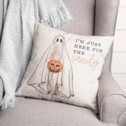Just Here For Candy Ghost Throw Pillow -Halloween Decor Shop D442989S 2