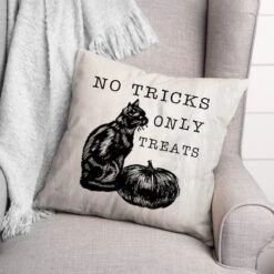 No Tricks Only Treats Cat Throw Pillow -Halloween Decor Shop D442991S 2