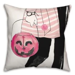Pink Trick Or Treater Throw Pillow 5 Pink Trick Or Treater Throw Pillow -Halloween Decor Shop D443012S 1 1