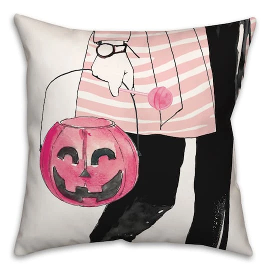 Pink Trick Or Treater Throw Pillow 1 Pink Trick Or Treater Throw Pillow