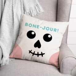 Bone-Jour! Throw Pillow -Halloween Decor Shop D443038S 2