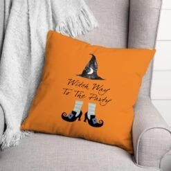 Witch Way To The Party Throw Pillow -Halloween Decor Shop D443045S 2