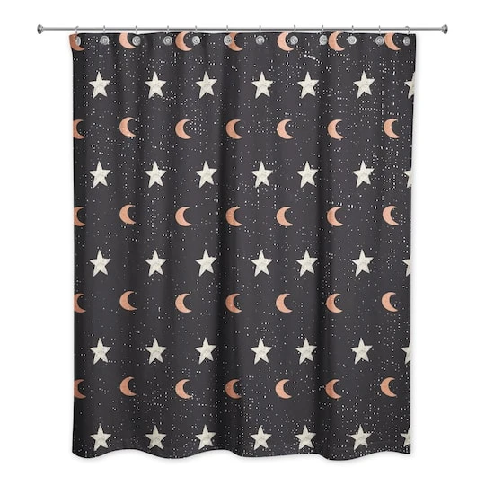 Moon & Stars Pattern Shower Curtain 2 Moon & Stars Pattern Shower Curtain - Image 2