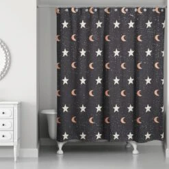 Moon & Stars Pattern Shower Curtain 5 Moon & Stars Pattern Shower Curtain -Halloween Decor Shop D443082S 2