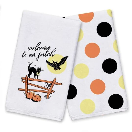 Retro Black Cat & Owl Welcome To Our Patch Tea Towel Set 2 Retro Black Cat & Owl Welcome To Our Patch Tea Towel Set - Image 2