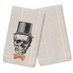 Skull Tophat Newspaper Bowtie Tea Towel Set