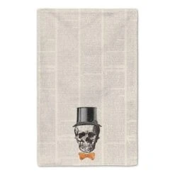 Skull Tophat Newspaper Bowtie Tea Towel Set 9 Skull Tophat Newspaper Bowtie Tea Towel Set -Halloween Decor Shop D443097S 3