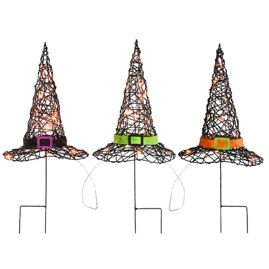 23" Black LED Witch Hat Halloween Garden Stakes 2 23" Black LED Witch Hat Halloween Garden Stakes - Image 2