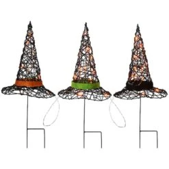 23" Black LED Witch Hat Halloween Garden Stakes 11 23" Black LED Witch Hat Halloween Garden Stakes -Halloween Decor Shop D445304S 14