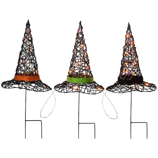 23" Black LED Witch Hat Halloween Garden Stakes 5 23" Black LED Witch Hat Halloween Garden Stakes - Image 5