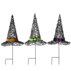 23" Black LED Witch Hat Halloween Garden Stakes 12 23" Black LED Witch Hat Halloween Garden Stakes -Halloween Decor Shop D445304S 15