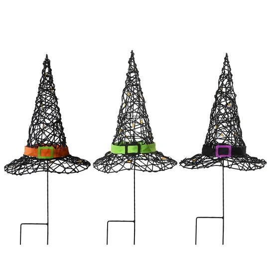 23" Black LED Witch Hat Halloween Garden Stakes 6 23" Black LED Witch Hat Halloween Garden Stakes - Image 6