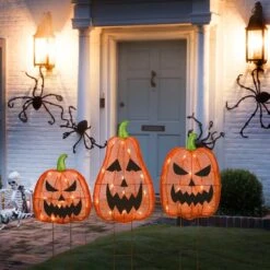26" Orange LED Jack-O-Lantern Halloween Garden Stakes 6 26" Orange LED Jack-O-Lantern Halloween Garden Stakes -Halloween Decor Shop D445307S 2