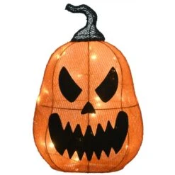 16" Orange LED Scary Jack-O-Lantern Halloween Decor -Halloween Decor Shop D445310S 15