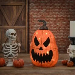 16" Orange LED Scary Jack-O-Lantern Halloween Decor -Halloween Decor Shop D445310S 2