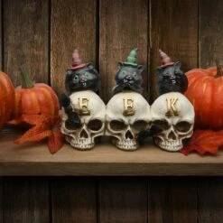 5" EEK Skulls With Black Cats 10 5" EEK Skulls With Black Cats -Halloween Decor Shop D445395S 2