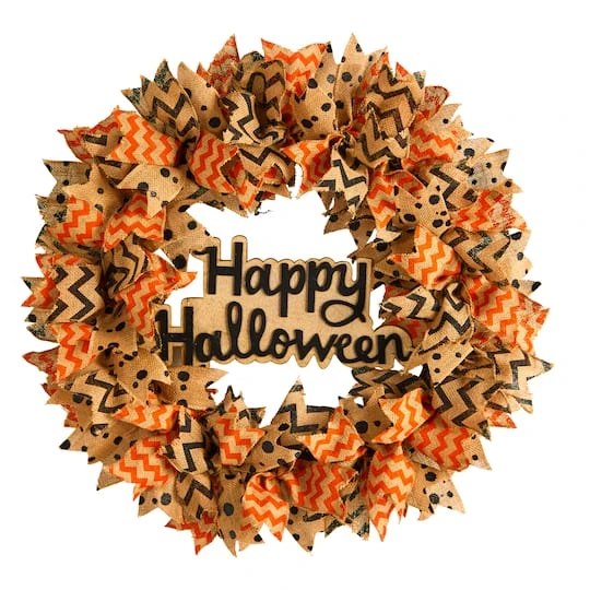 30" Halloween Burlap Ribbon Wreath 2 30" Halloween Burlap Ribbon Wreath - Image 2