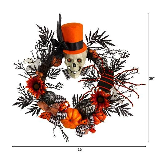 30" Spider & Skull With Top Hat Halloween Wreath 3 30" Spider & Skull With Top Hat Halloween Wreath - Image 3
