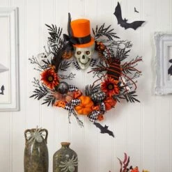 30" Spider & Skull With Top Hat Halloween Wreath 8 30" Spider & Skull With Top Hat Halloween Wreath -Halloween Decor Shop D479095S 3
