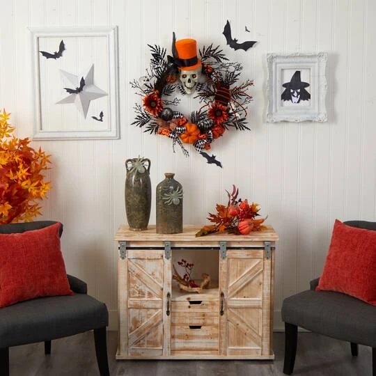 30" Spider & Skull With Top Hat Halloween Wreath 5 30" Spider & Skull With Top Hat Halloween Wreath - Image 5