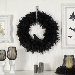 30" Halloween Raven Feather Wreath -Halloween Decor Shop D479099S 3