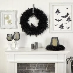 30" Halloween Raven Feather Wreath -Halloween Decor Shop D479099S 4