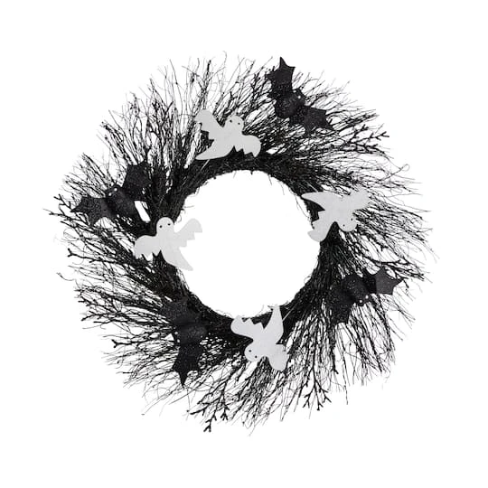 22" Halloween Ghost & Bats Twig Wreath 2 22" Halloween Ghost & Bats Twig Wreath - Image 2