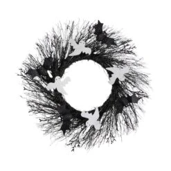 22" Halloween Ghost & Bats Twig Wreath