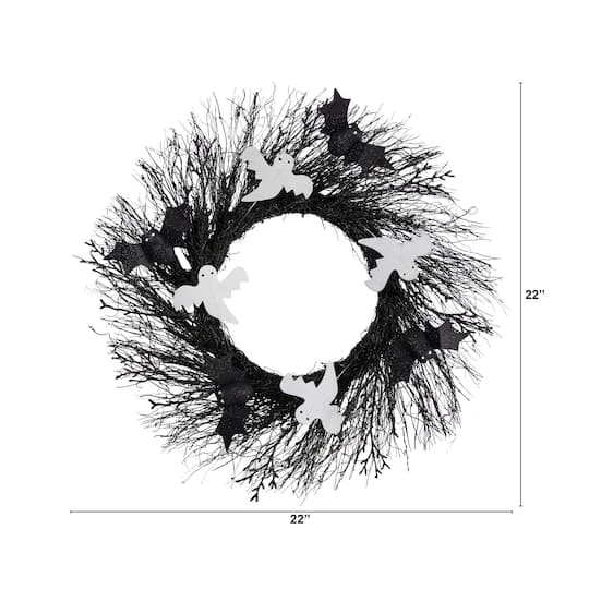 22" Halloween Ghost & Bats Twig Wreath 3 22" Halloween Ghost & Bats Twig Wreath - Image 3