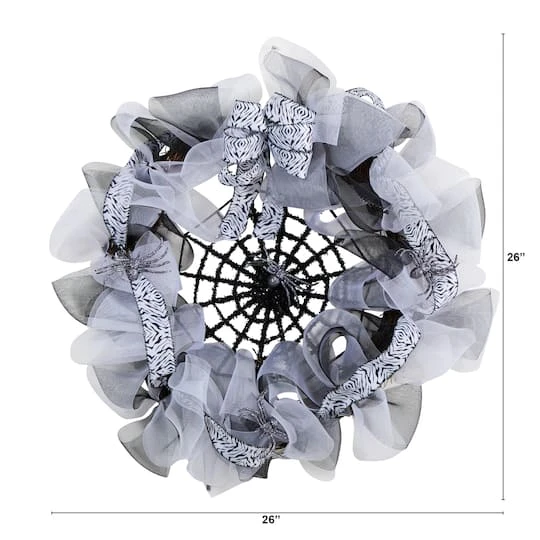 26" Halloween Spider Web Mesh Wreath 3 26" Halloween Spider Web Mesh Wreath - Image 3