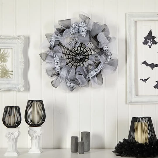 26" Halloween Spider Web Mesh Wreath 4 26" Halloween Spider Web Mesh Wreath - Image 4
