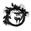 22" Halloween Black Cat & Bat Boo Twig Wreath -Halloween Decor Shop D479106S 1