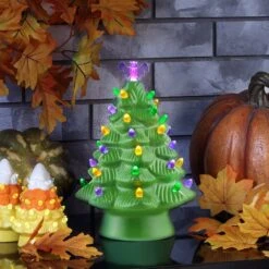 12" Green LED Illuminated Halloween Tree -Halloween Decor Shop D496318S 2