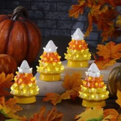 5.5" LED Illuminated Halloween Candy Corn Trees, 4ct. 7 5.5" LED Illuminated Halloween Candy Corn Trees, 4ct. -Halloween Decor Shop D496319S 3