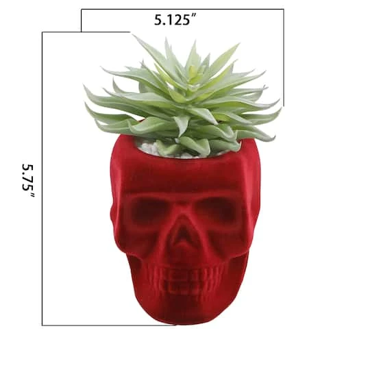 Flora Bunda® Succulent In Burgundy Flocked Ceramic Skull 3 Flora Bunda® Succulent In Burgundy Flocked Ceramic Skull - Image 3