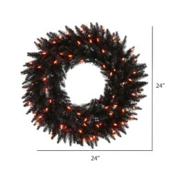 24" Pre-Lit Black Fir Artificial Christmas Wreath, Orange Dura-Lit LED Lights 5 24" Pre-Lit Black Fir Artificial Christmas Wreath, Orange Dura-Lit LED Lights -Halloween Decor Shop D575339S 2