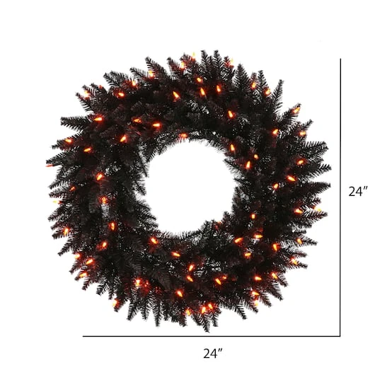 24" Pre-Lit Black Fir Artificial Christmas Wreath, Orange Dura-Lit LED Lights 3 24" Pre-Lit Black Fir Artificial Christmas Wreath, Orange Dura-Lit LED Lights - Image 3